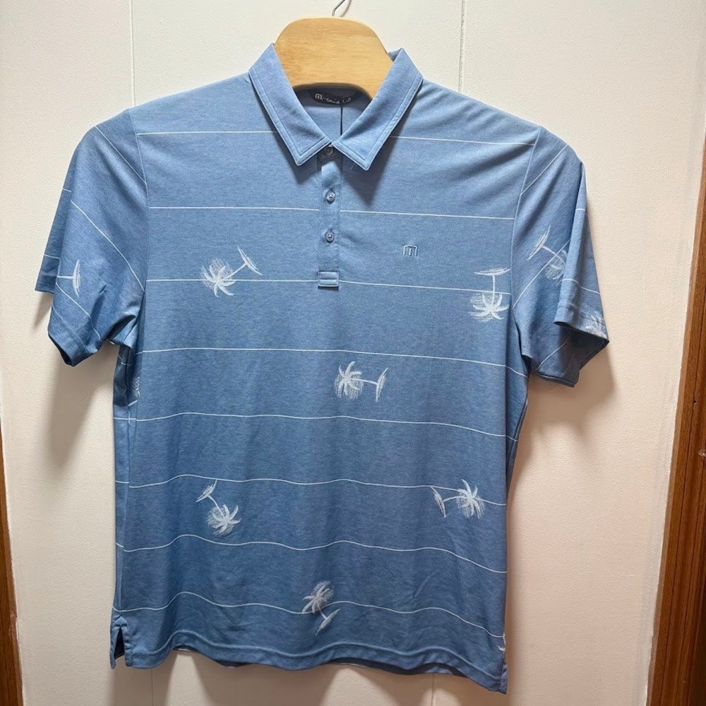 TravisMathew Baumen Around Polo‎ Shirt Blue Palm Tree Stripe Mens Size XL NEW